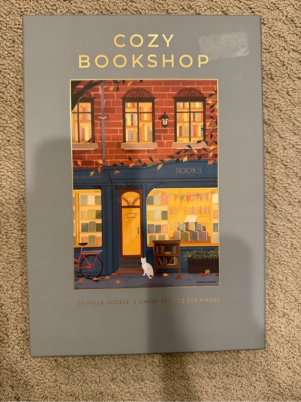 Cozy Bookshop Puzzle - Blue and Gold Illustration